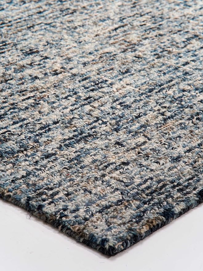 Hand Tufted Wool ECO-Friendly Area Rugs - 8'x10', Rectangle Shape, Dark & Blue, Solid Plain Design, High Pile Thick Handmade Area Rugs for Living Room, Bed Room (KWC111)