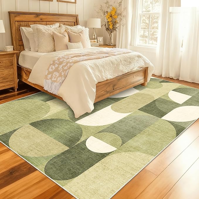 Large Green Area Rugs 8x10 Washable Rug for Living Room Bedroom Dining Room,Modern Geometric Non Slip Carpet