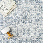 Navy Blue Area Rug 5x8 Machine Washable Vintage Living Room Distressed Non Slip Carpet Traditional Indoor Bedroom Retro Floral Accent Throw Large Rug for Office Kitchen Bathroom Dining Room