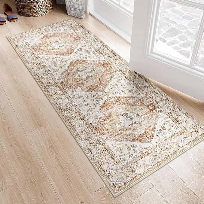 Lahome Boho Washable Runner - 2x5 Rug Runner Non-Slip Lightweight Laundry Room Rug Throw Non-Shedding Long Bathroom Carpet, Oriental Accent Print Indoor Carpet for Kitchen Hallway Bedroom
