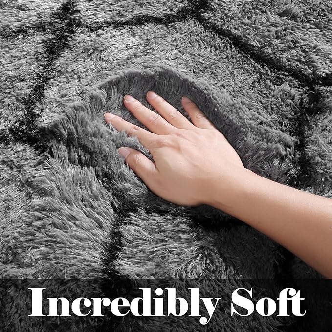 ONASAR 5x7 Area Rugs for Living Room Bedroom, Washable Fluffy Grey and Black Throw Rug, Geometric Boho Soft Plush Shaggy Floor Carpet for Nursery Kids Girls Boys Teen Dorm Home Decor Aesthetic