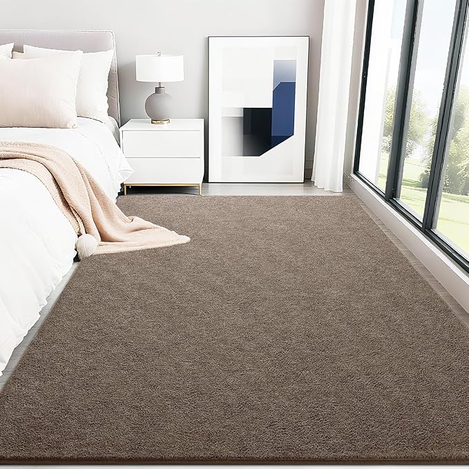 HQAYW 4x6 Area Rugs for Living Room Bedroom, Modern Thickened Memory Foam Soft Rug, Indoor Low Pile Minimalist Washable Non Slip Carpets for Kids Girls Boys Nursery Dorm Home Decor, Brown
