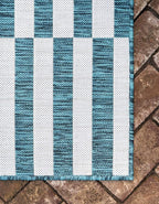 Unique Loom Outdoor Striped Collection Area Rug - Striped (7' 1" x 10' Rectangle, Teal/Ivory)