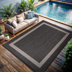 CAMILSON Outdoor Rug 8x10,Modern Outside Rugs for Patios Porches Waterproof Durable Washable Non-Shedding, Easy-to-Clean Indoor Outdoor Area Carpet (8 x 10, Bordered - Dark Gray/Light Gray)