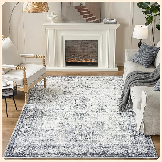 Istana 6x9 Area Rugs - Navy Rugs for Living Room - Luxurious Silk's Soft Touch Living Room Rug - Elegant Non Slip Area Rug