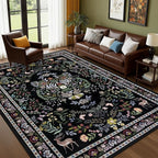 6x9 Area Rugs Living Room Rug: Vintage Washable Rug Floral Soft Carpet Indoor Floor Non-Slip Boho Stain Resistant Large Carpets for Bedroom Kids Nursery Dining Room Farmhouse Home Office Black