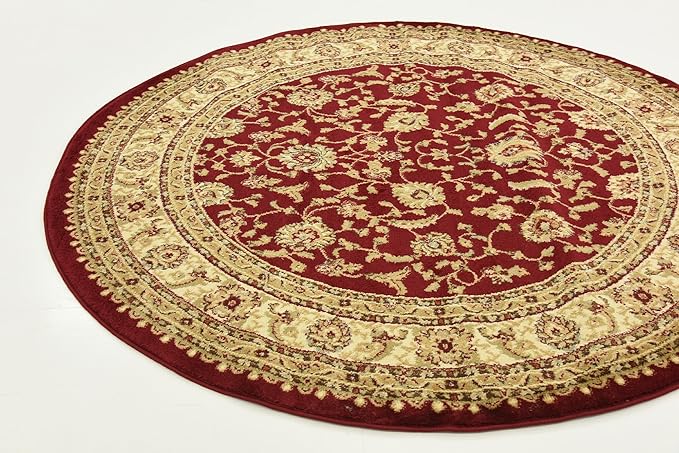 Unique Loom Voyage Collection Traditional Oriental Classic Intricate Design Area Rug (6' 0 x 6' 0 Round, Red/Gold)