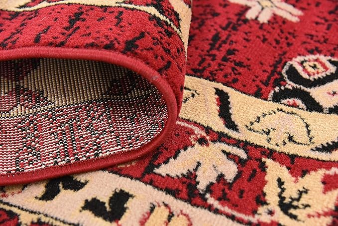 Unique Loom Taftan Collection Border Geometric Tribal Inspired Design Area Rug (8' 0 x 8' 0 Square, Red/ Gold)