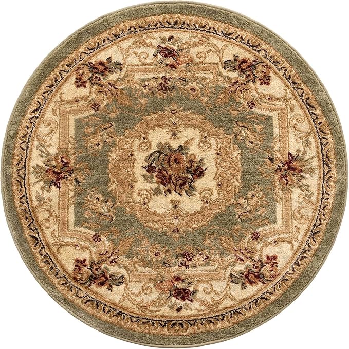Unique Loom Versailles Collection Area Rug - Henry (3' 1" Round Green/Cream)