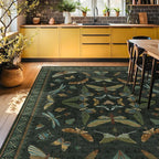 Dark Green Insect Area Rugs 8x10 for Living Room, Dining Room Under Table, Bedroom, Unique Washable Floral Non Slip Low Pile Soft Rug