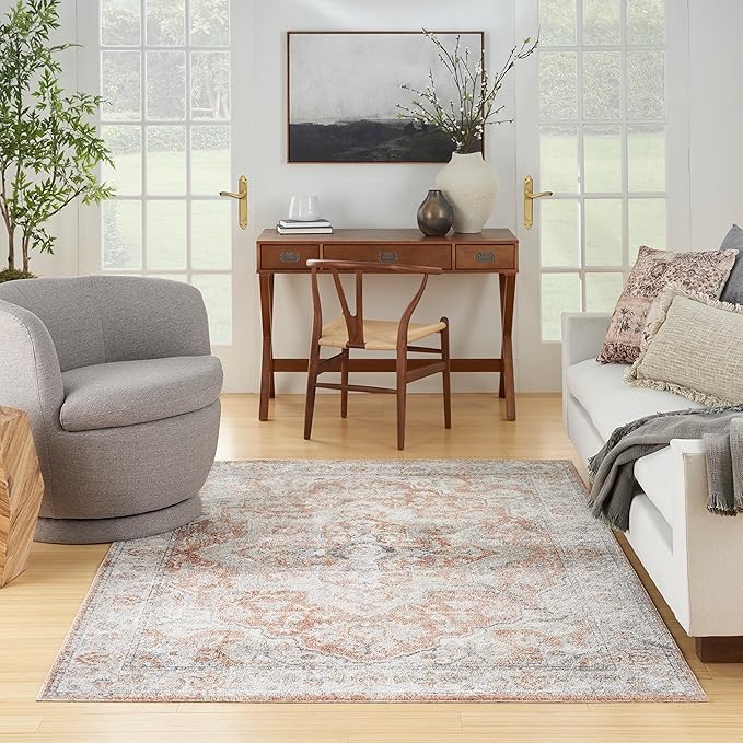 Nourison Home Astra Machine Washable Gold Multicolor 5'3" x 7' Area Rug - Easy Clean, Non Shedding, Bed Room, Living Room, Dining Room, Kitchen (5' x 7')