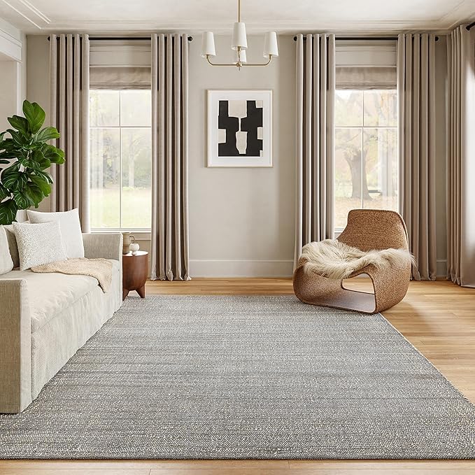 nuLOOM 10x14 Elfriede Jute & Cotton Hand Woven Area Rug, Grey, Solid Rustic Farmhouse Style, Weaved Design, Natural Fiber, For Bedroom, Living Room, Dining Room, Hallway, Office, Entryway