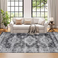 Dripex Vintage Washable Area Rug - 5x8 Distressed Rugs for Living Room Bedroom Oriental Medallion Floral Print Carpet Low-Pile Indoor Soft Non-Slip Accent Rug Farmhouse Office Home Decor