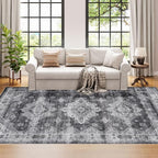 Dripex Vintage Washable Area Rug - 5x8 Distressed Rugs for Living Room Bedroom Oriental Medallion Floral Print Carpet Low-Pile Indoor Soft Non-Slip Accent Rug Farmhouse Office Home Decor