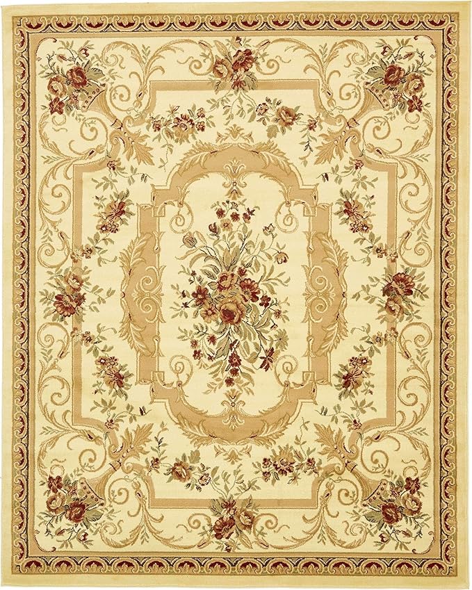 Unique Loom Versailles Collection Traditional Classic Floral Motif Area Rug (8' 0 x 10' 0 Rectangular, Ivory/ Tan)