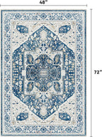 EnHomee 4x6 Area Rugs for Living Room, Boho Area Rug, Machine Soft Washable Rug for Bedroom, Living Room Rug, Non-Slip, Low-Pile, Dining Room Indoor Home Decor, Colorful Print, Blue and White