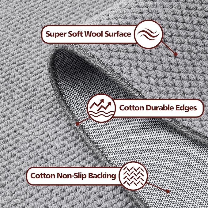ANSSO 5x7 Wool Rugs for Living Room,80% Merino Wool and 20% Cotton Soft Tufted Area Rug with Cotton Non-Slip Backing,Large Area Rug for Bedroom Bedroom, Dining and Home Office (Dark Gray)