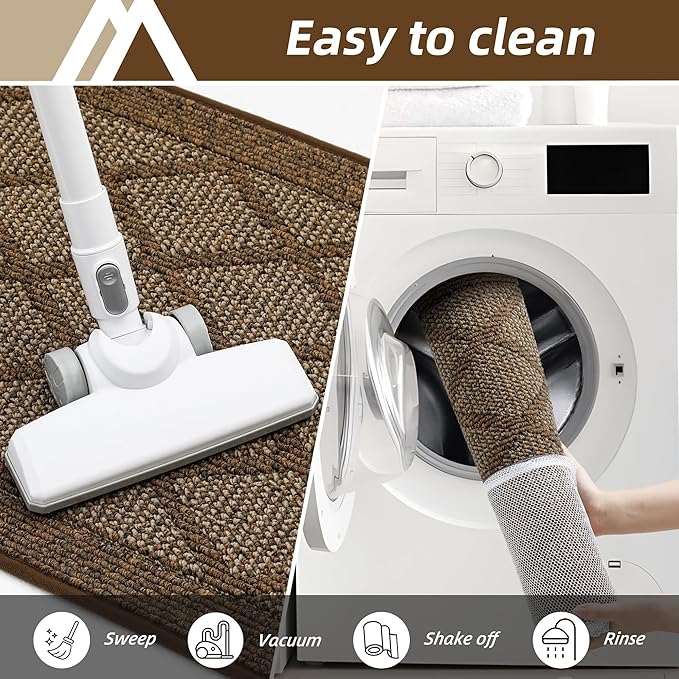 COSY HOMEER Non-Slip Door Mat 36"x60", Entryway Rugs Low Profile Absorbent Dirt Trapper Doormat for Front Entrance, Washable Polypropylene Entry Mat (Brown)