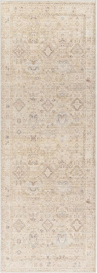Hauteloom Nakia Bohemian Vintage Medallion Area Rug - Damask Floral Fade Look Carpet for Living Room, Bedroom - Farmhouse - Ivory, Cream, Medium Brown - 9'11" x 14'