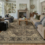 HUGEAR Retro Brown Area Rug 8x10 Machine Washable Living Room Rugs Distressed Vintage Floral Low Pile Carpet Bedroom Office Dining Room Laundry Room Non Slip Soft Lightweight