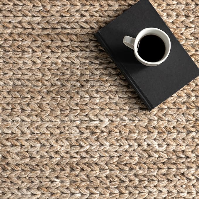 Nuloom Penelope Tan, 3' x 5', Hand-Braided, Wool & Cotton, Soft and Textured, High Traffic, Stain Resistant, Easy Clean, Durable Area Rug for Bedroom, Living Room, Dining, Foyer, Entryway