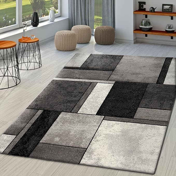 Paco Home Area Rug Modern Geometric Pattern in Grey White, Size: 5'3" x 7'7"