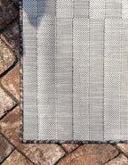 Unique Loom Outdoor Collection Classic Stripes, Transitional Indoor & Outdoor Area Rug, 9' 0 x 12' 0, Charcoal/Ivory