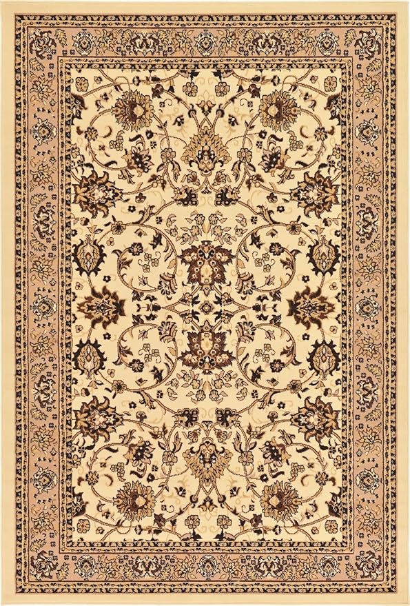 Unique Loom Sialk Hill Collection Area Rug - Washington (6' 1" x 9' Rectangle Ivory/Black)
