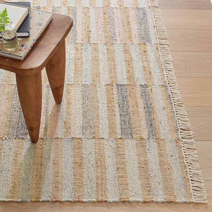 Dash & Albert Ravel Stripe Blue Handwoven Wool Rug, 7.5 X 9.5 Feet, Blue Geometric Pattern