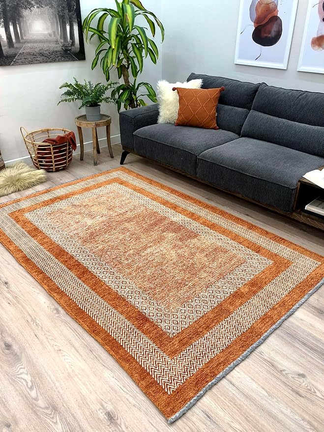 Alfa Rich 9x12 Burnt Orange Area Rugs for Living Room Bedroom Decor Cotton Washable Pet Friendly