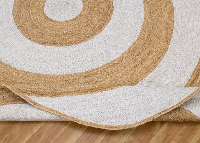 2.6x4 Oval Kilim Jute Runner – 0.27" Thick Flatweave, Solid White Beige, Hand Braided Natural Jute Rug, Handmade Boho Style for Kitchen Entryway, Indoor Outdoor Use