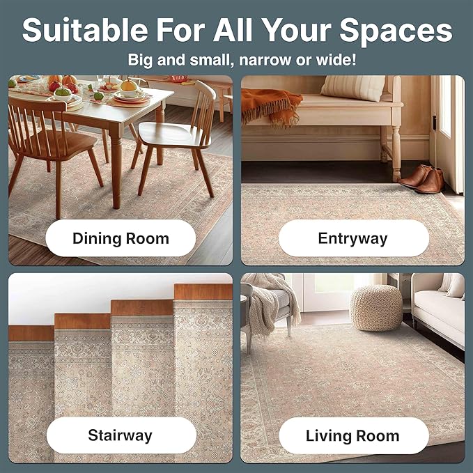 Well Woven Asha Rome Beige Cream 6' x 9' Area Rug - Oriental Floral Pattern, Easy Clean, Floor-Friendly Backing - for Living Room, Bedroom, and Dining Room