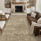 Fmfunctex 9x12 Washable Area Rug Brown Vintage Neutral Distressed Oriental Large Non Slip Carpet for Living Room Bedroom Soft Low Pile Indoor Mat Retro Throw Rug for Dining Room Kitchen Office Nursery