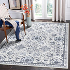 vivorug 8x10 Area Rugs, Stain Resistant Washable Rug for Living Room, Floral Rug Vintage Inspired (Ivory/Blue, 8'x10')