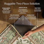 RUGGABLE Washable Vintage Area Rug – Kamran Ivory Opal 6x9, Stain-Resistant, Non-Slip – Medium Machine Washable Rugs for Living Room, Bedroom, Hallway, Entryway & Office–with Cushioned Pad
