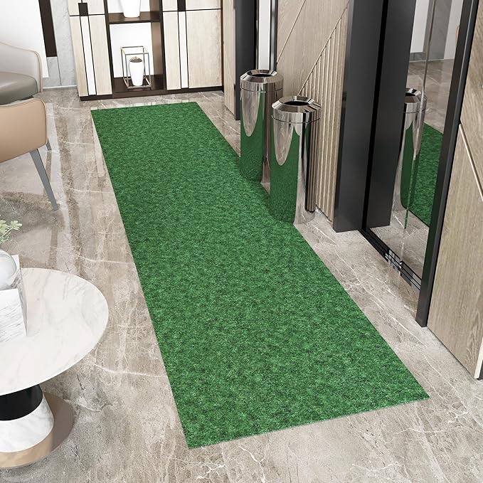 Ottomanson 2'7" x 39' Hallway Runner with Scraper Pile - Extra Durable Non-Slip Rug Mat for Indoor & Outdoor Use - Ideal for Kitchen, Entryway & Garage - High-Traffic Carpet, Green