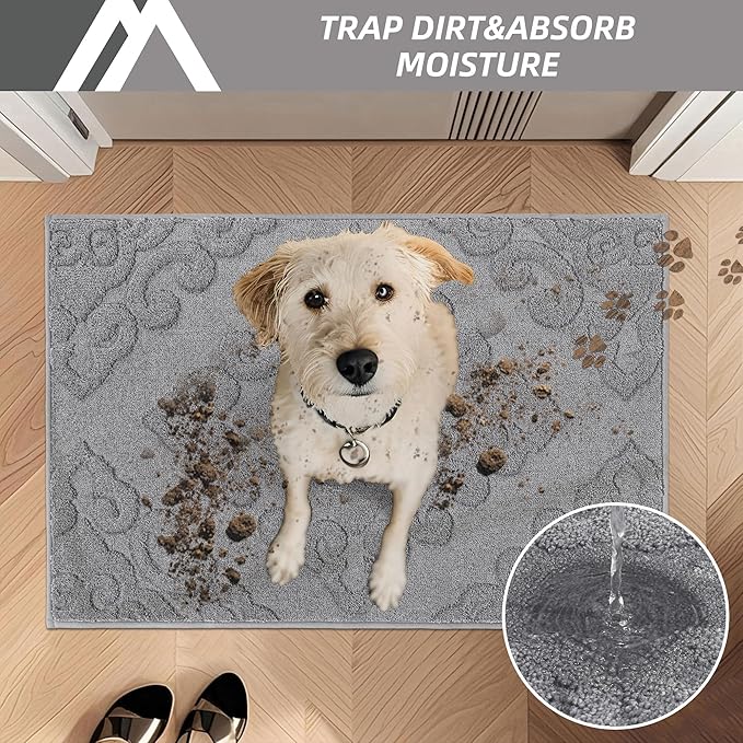COSY HOMEER Door Mat 32”x48”,Absorbent Dirt Trapper Entryway Rugs,Non-Slip Welcome Mat,Washable Entry Rugs,Low Pile Doormat for Front Back Door,Wet Shoes & Paws,Grey