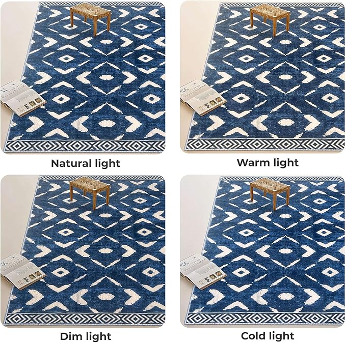 KILOCOCO Hallway Runner Rug 2'x7' Runners for Hallways Soft Washable Runner Rugs Non Slip Printed Low-Pile Runners for Bedroom Kitchen Living Room Laundry Room Boho Rugs, Blue