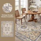 GENIMO 8X10 Area Rugs for Living Room, Machine Washable Vintage Floor Cover Foldable Modern Non Slip Rug， Low Pile Soft Indoor Carpet Floral Print Mat Rug,Bedroom/Dining Room/Home Office,Beige
