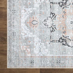 Bloom Rugs Washable Non-Slip 12 ft Runner - Gray/Coral Pink Traditional Runner for Entryway, Hallway, Bathroom, and Kitchen - Exact Size: 2.5' x 12'