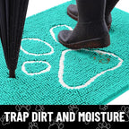Smiry Dog Door Mat for Muddy Paws, Absorbent Dirt Trapper Non Slip Quick Dry Washable Chenille Mat for Mud Dogs, Entry Rug for Indoor and Outdoor (59x35 Inches, Turquoise and White)