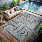 CAMILSON Indoor Outdoor Rug, Blue 8x10 Geometric Arch Striped Area Rugs for Patio and Home Areas, Easy-Cleaning Non-Shedding Living Room, Garden and Deck Washable Outside Carpet (8 x 10)