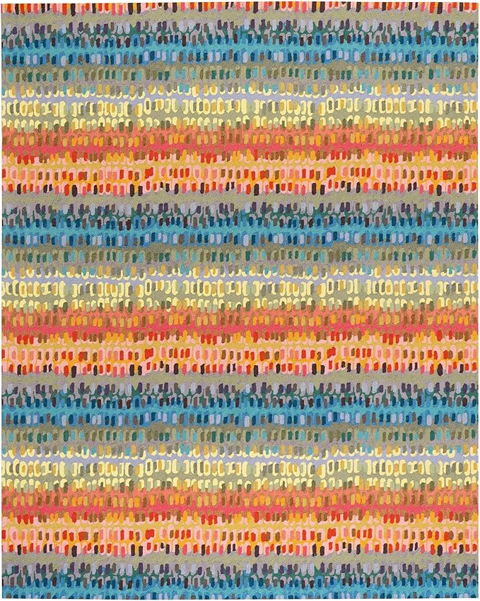 Dash & Albert Paint Chip Stone Hand Micro Hooked Wool Rug, 7.5 X 9.5 Feet, Multicolored Geometric Pattern