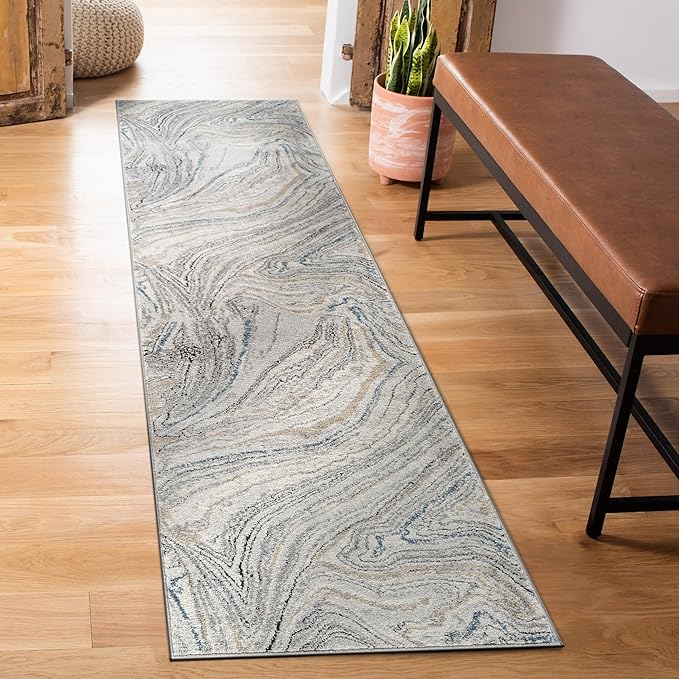 Rugshop Marble Swirl Distressed Gray Area Rug Modern Indoor Rug for Living Room, Bedroom, or Dining 2' 3" x 6' Runner Ideal for Hallway, Kitchen, Entryway, or Behind The Sofa