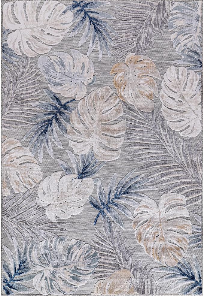 CAMILSON Indoor Outdoor Rug, Blue 5x7 Leaf Tropical Botanical Area Rugs for Indoor and Outdoor patios, Easy-Cleaning Non-Shedding Living Room, Garden and Kitchen Washable Outside Carpet (5 x 7)