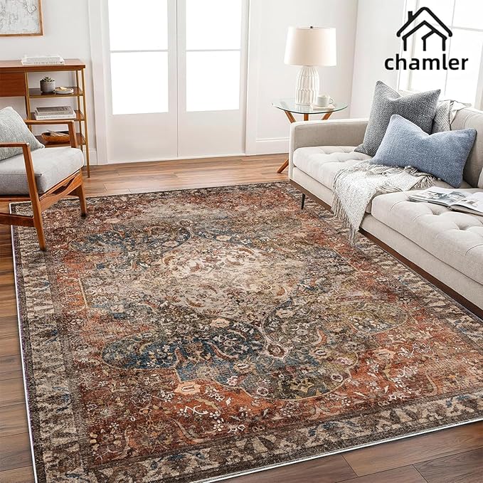 5x7 Washable Area Rug Vintage Traditional Floor Cover Foldable Thin Kitchen Accent Indoor Distressed Non Slip Carpet Rugs for Bedroom Living Room Bathroom