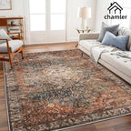 9x12 Washable Area Rug Boho Chic Medallion Distressed Design Non-Shedding Easy Care Ideal for High Traffic Areas in Rug for Living Room Bedroom Office Coffee Table Large Carpet
