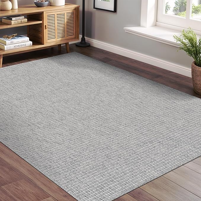 Beverly Rug Easy Jute Gray Rug 5x7 Solid Washable Durable Outdoor Indoor Area Rugs for Living Dining Room Patio Office Stain Resistant Non Shedding Casual Indoor Outside Carpet (5 x 7 Gray)
