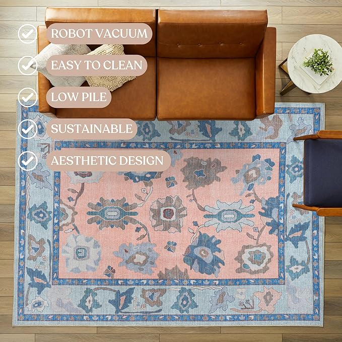 Fame Living Modern Oushak Runner Rug, Runners, Vintage, Turkish, Eclectic, Floral, Pastel, Washable, Runner for Hallway, Kitchen, Bedroom, Bathroom, 2'5"x9'8"