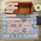 Fame Living Modern Oushak Rug, Vintage, Turkish, Eclectic, Floral, Pastel, Washable, Large Area Rugs for Living Room, Dining, Bedroom, Girls, Boys, 7'5"x9'8"